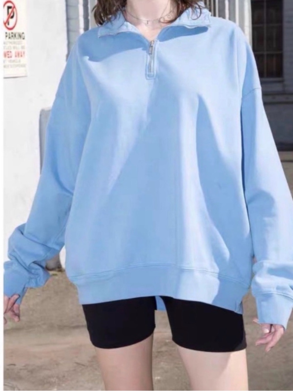 Brandy Melville Light Blue Half-Zip Pullover Sweatshirt for Women